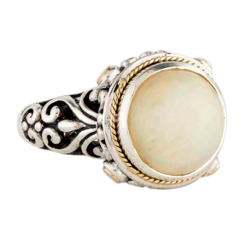 EFFY STERLING SILVER 925 &18K YELLOW GOLD OPAL COCKTAIL RING